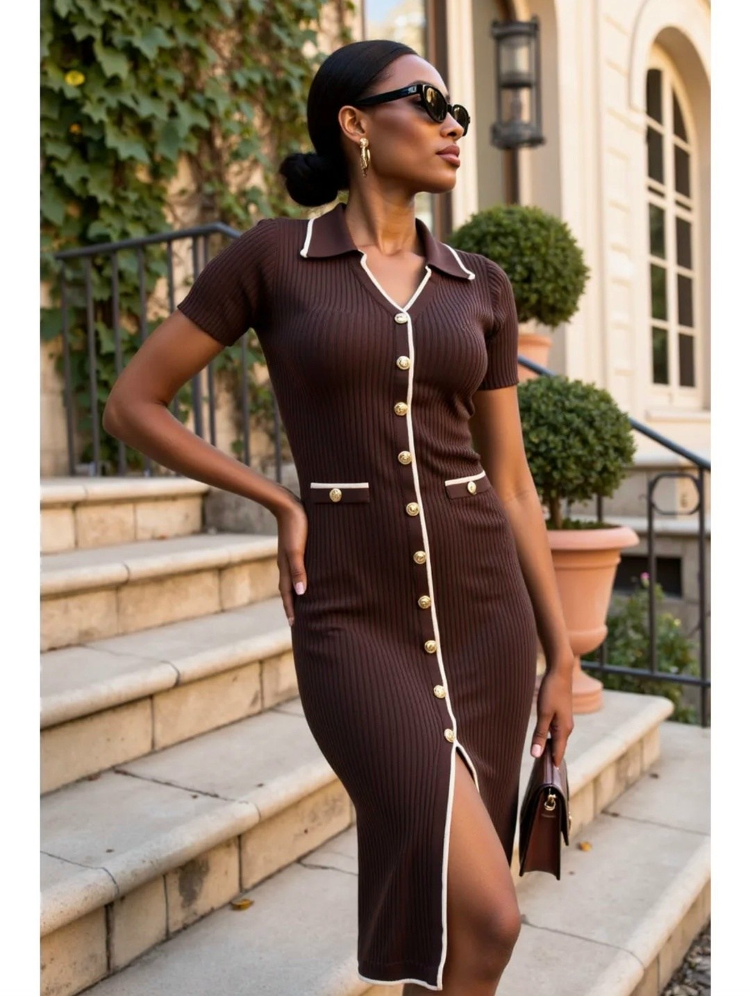 приталенное платье,платье трикотажное миди,трикотажное платье,стильное платье,платье коричневое