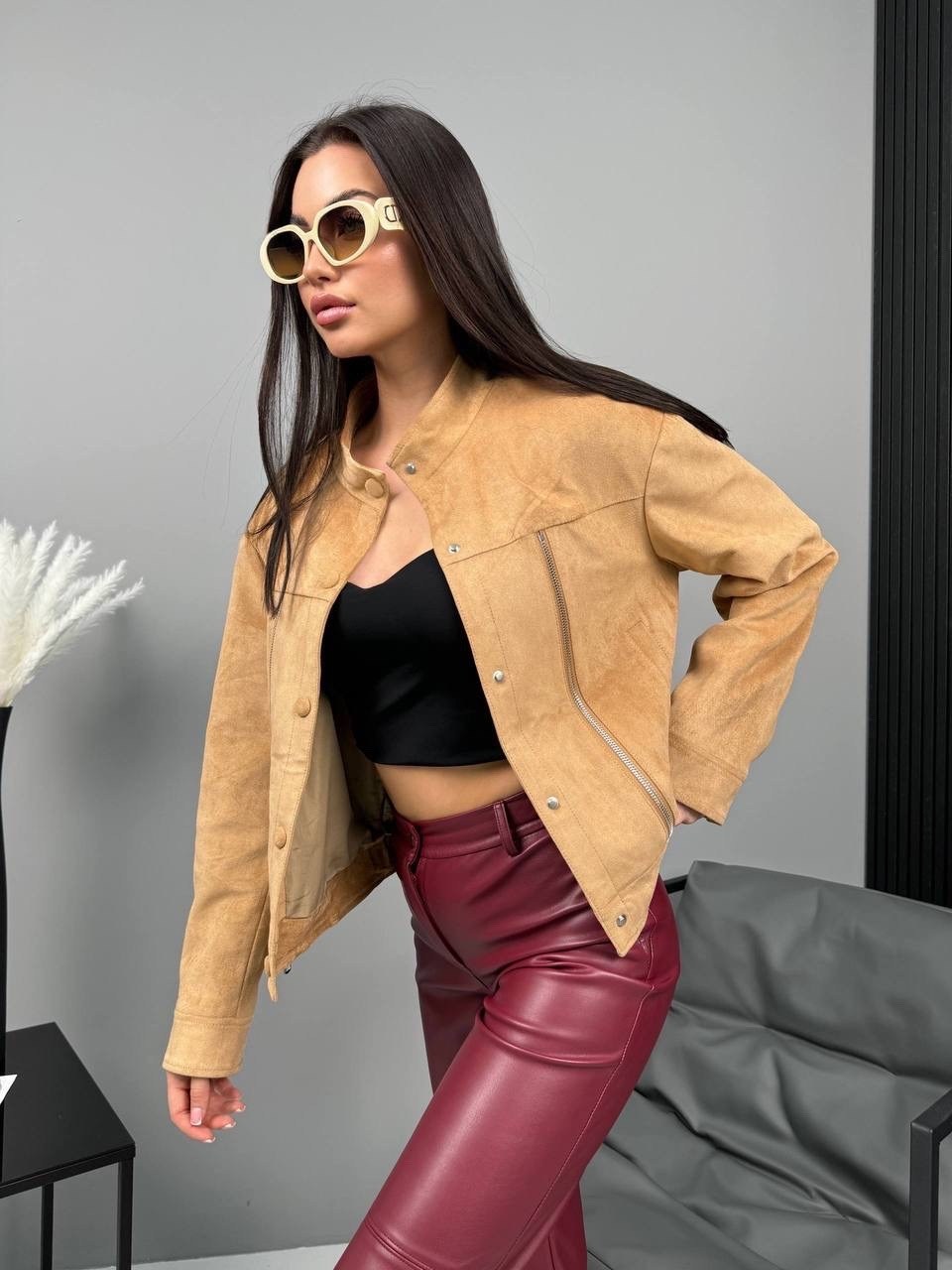 замшевая куртка,куртка замшевая женская,куртка замш,куртка из замши,замшевый бомбер укороченный на осень vantaime 338766884