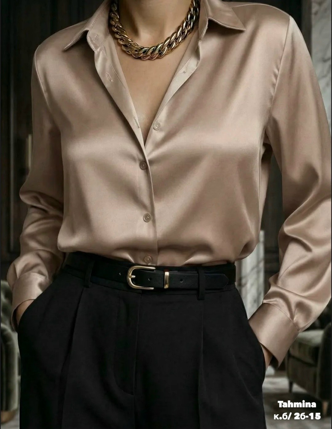 рубашка блузка шелковая атласная oklab 258021519,женская блузка,рубашка женская,рубашка офисная атласная шелковая,блузка рубашка шелковая нарядная в офис цвет шоколадный коричневый