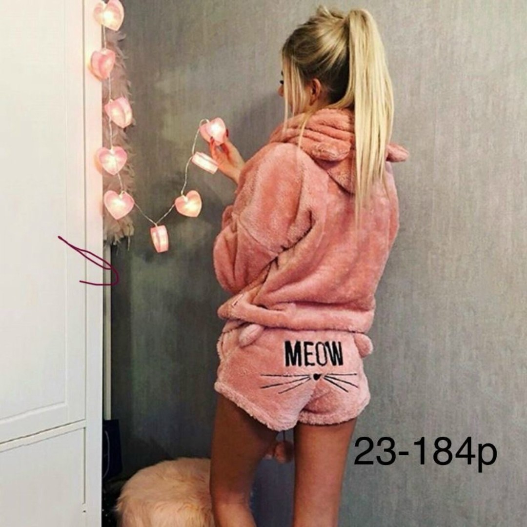 пижама с капюшоном,теплая пижама женская,плюшевая пижама meow,пижама теплая,женская пижама домашняя одежда