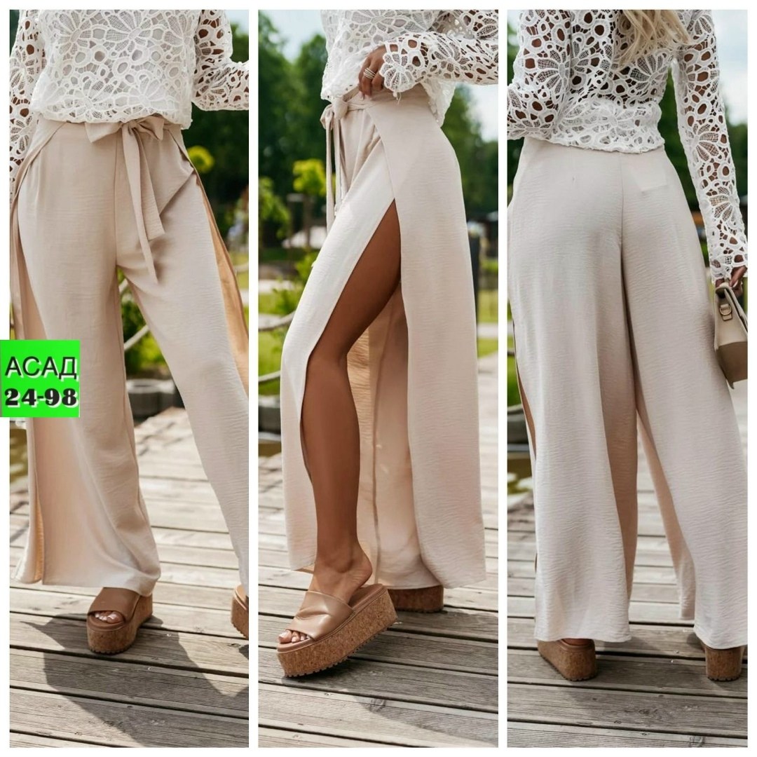 женские широкие брюки,женские легкие брюки,брюки с разрезам,модные брюки палаццо,длинные брюки