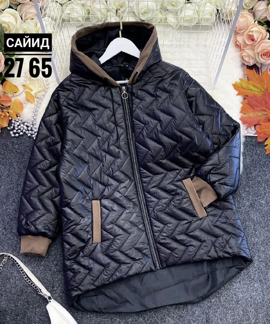 удлиненная куртка,стеганая куртка с капюшоном 64-72,куртка женская,куртка стильная,демисезонная куртка женская