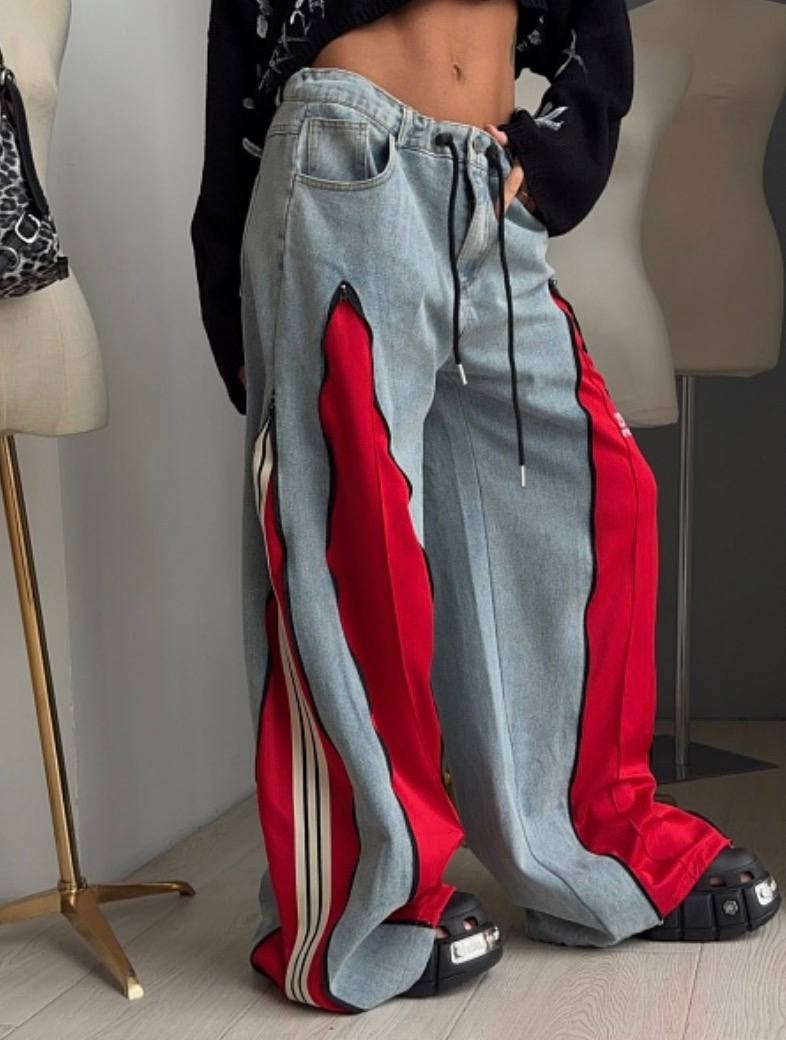 джинсы комбинированные,модные джинсы,спортивные джинсы,стильные джинсы,джинсы с лампасами