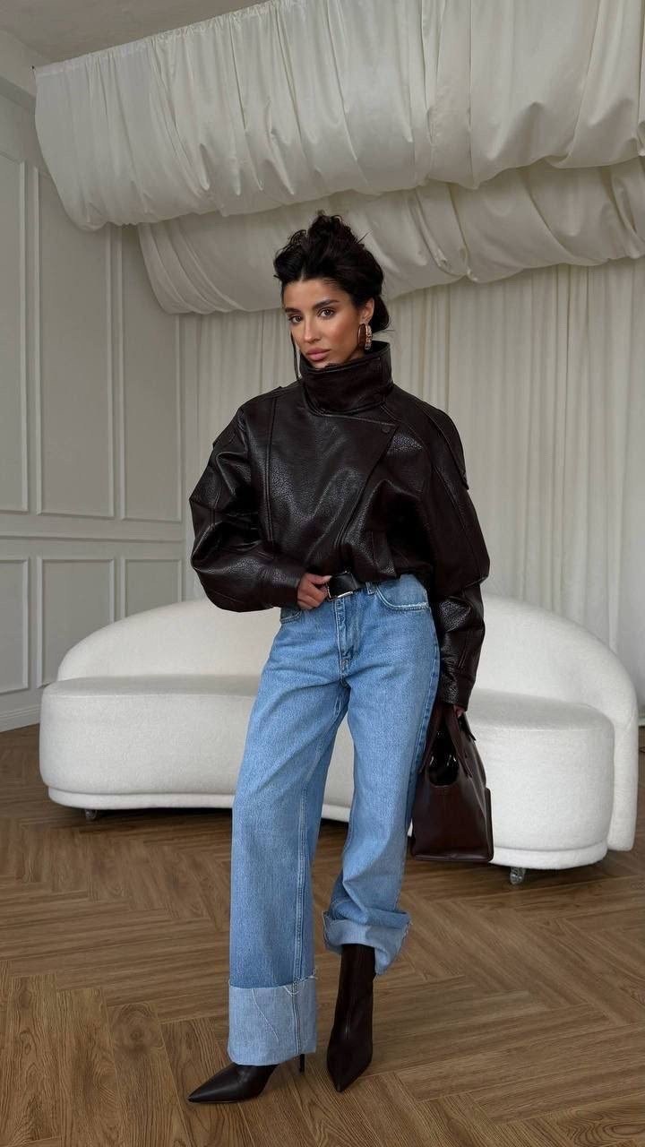 куртка кожаная,куртка бомбер оверсайз кожаная c&c fashion,кожаная куртка женская,кожаная куртка бомбер,кожаная куртка оверсайз