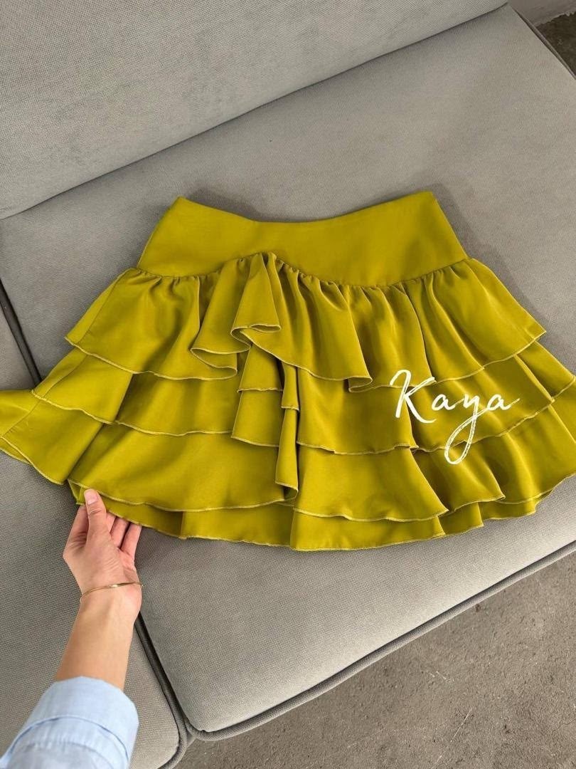 юбка с оборками,юбка с рюшами,юбка мини,мини-юбка с рюшами и эффектом многослойности, цвет молочный,желтая юбка с оборками