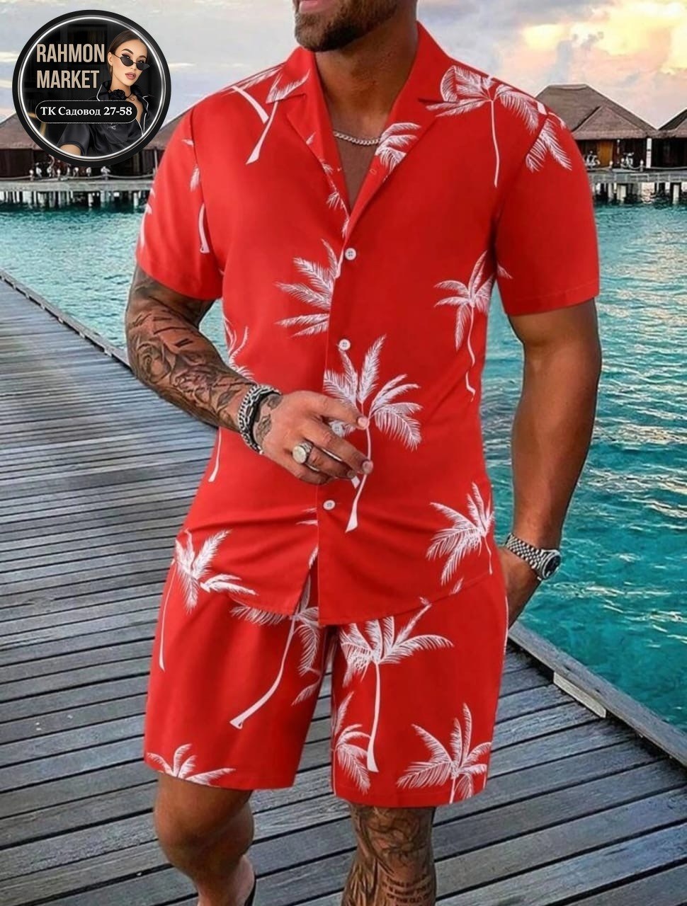 костюм летний мужской,мужская мода,пляжный костюм,мужская гавайская рубашка,мужской комплект из рубашки и шортов