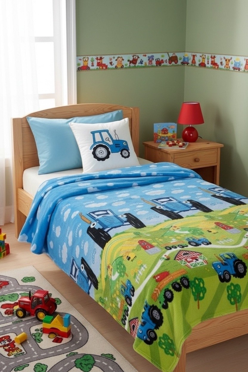 постельное белье 1.5 поплин синий трактор,детское постельное белье 1.5 спальное 50х70 синий трактор непоседа,постельное белье 1,5-спальное для детей поплин синий трактор,детское постельное белье 1.5 с