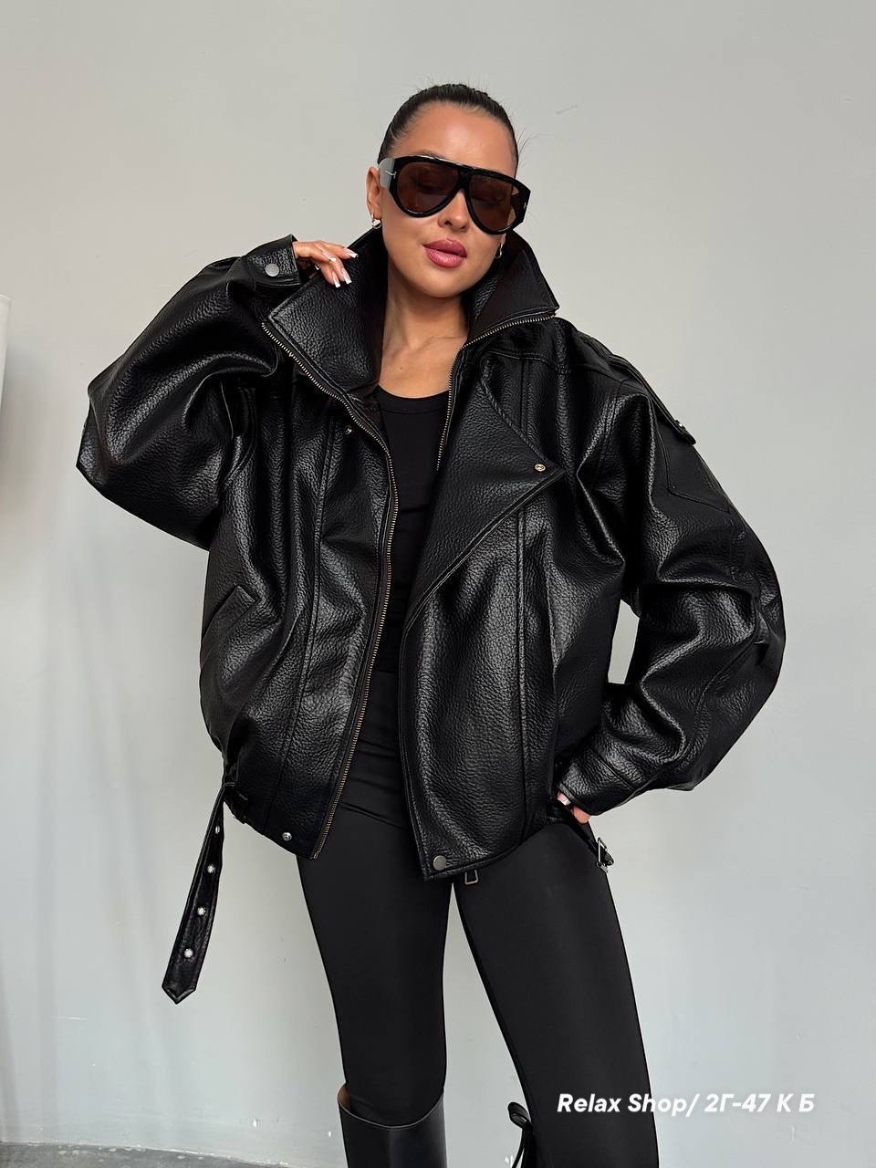 куртка-косуха из искусственной кожи оверсайз zarina,куртка-косуха из искусственной кожи оверсайз,куртка оверсайз кожаная,бомбер удлиненный оверсайз кожаная куртка-косуха saint shine,бомбер удлиненный
