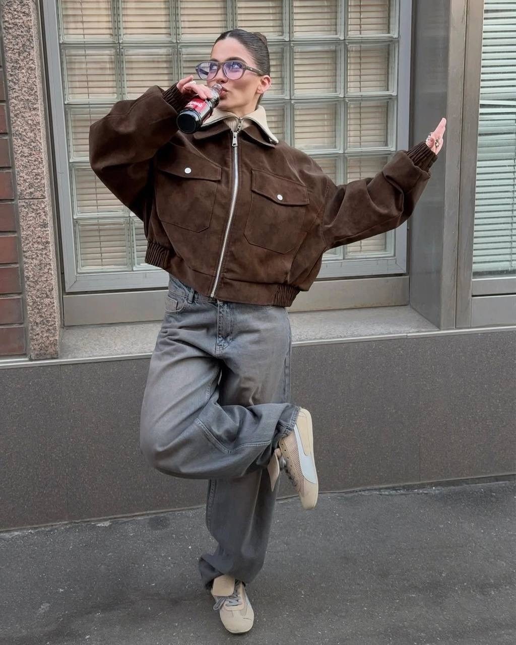 замшевая куртка,куртка из замши,повседневная куртка,куртка оверсайз,оверсайз джинсы