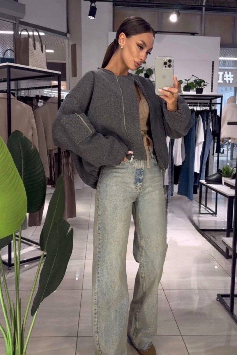 куртка-бомбер оверсайз из пальтовой ткани,куртка-бомбер оверсайз из пальтовой ткани zarina,повседневная женская осенне-зимняя серая куртка-бомбер,куртка бомбер женская,куртка бомбер женская оверсайз