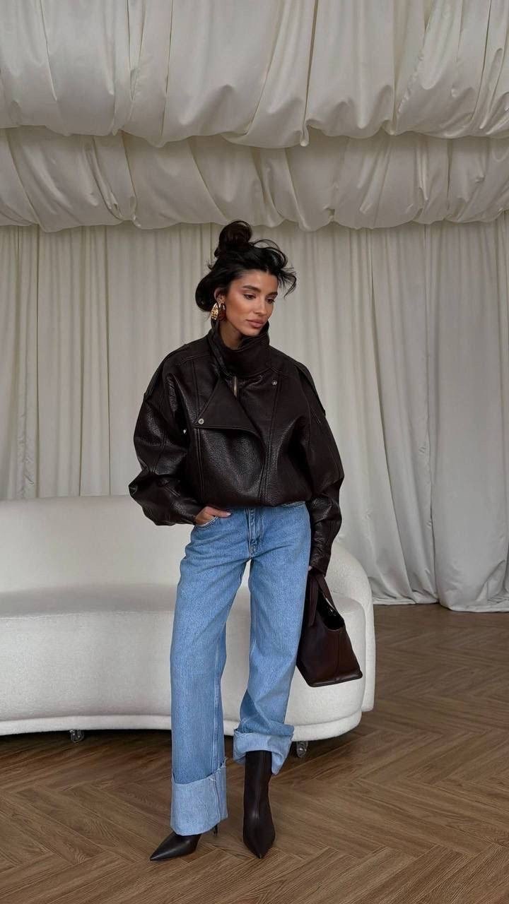 куртка кожаная,куртка бомбер оверсайз кожаная c&c fashion,кожаная куртка женская,кожаная куртка бомбер,кожаная куртка оверсайз