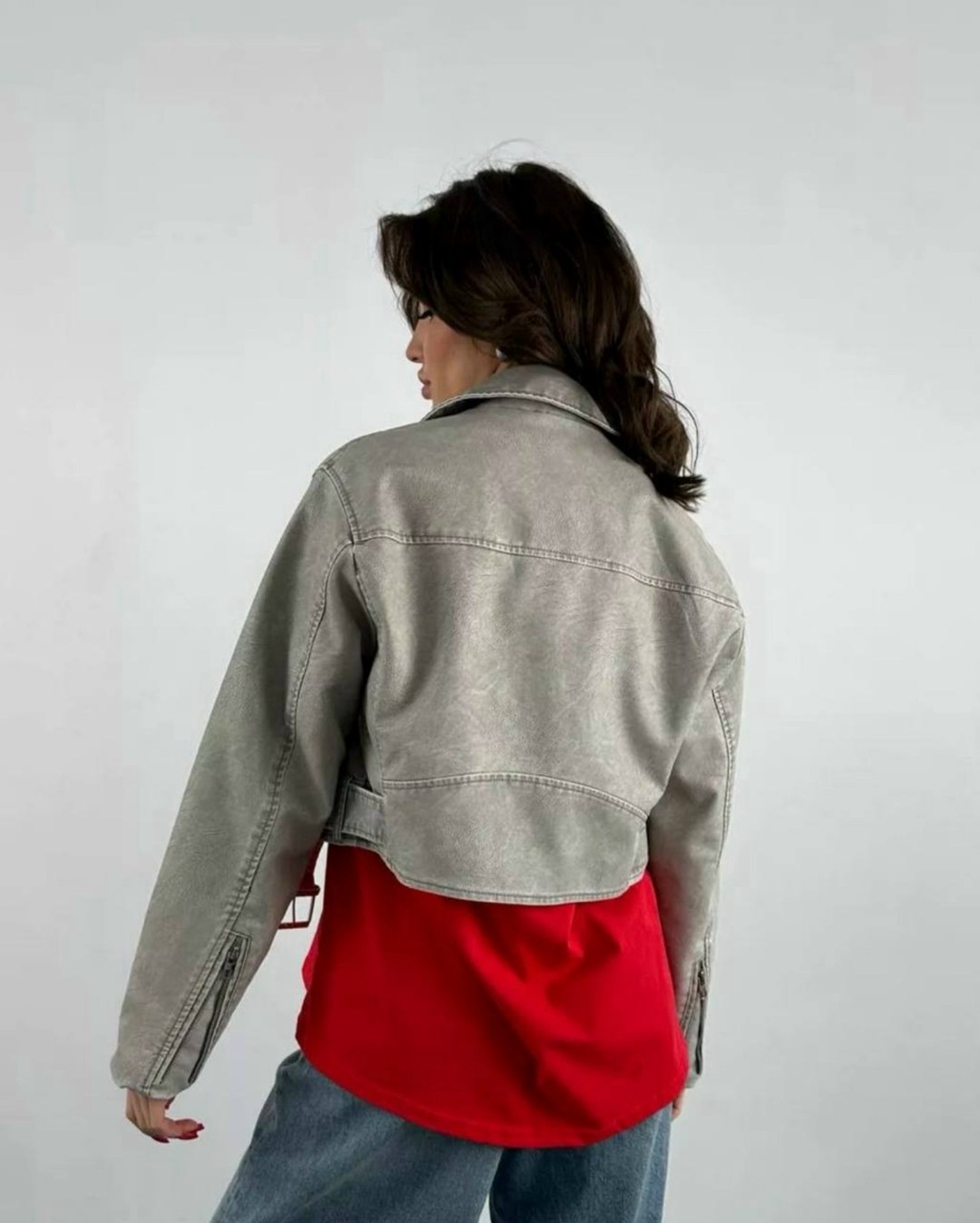 косуха куртка,косуха серая винтажная куртка кожаная оверсайз aftfbasic,женская косуха,косуха,косуха винтажная куртка кожаная oversize серая monyken