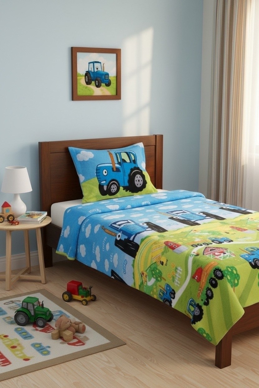 постельное белье 1.5 поплин синий трактор,детское постельное белье 1.5 спальное 50х70 синий трактор непоседа,постельное белье 1,5-спальное для детей поплин синий трактор,детское постельное белье 1.5 с