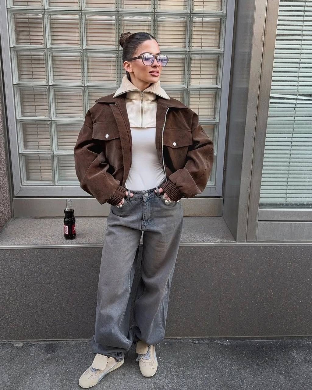 замшевая куртка,куртка из замши,повседневная куртка,куртка оверсайз,оверсайз джинсы