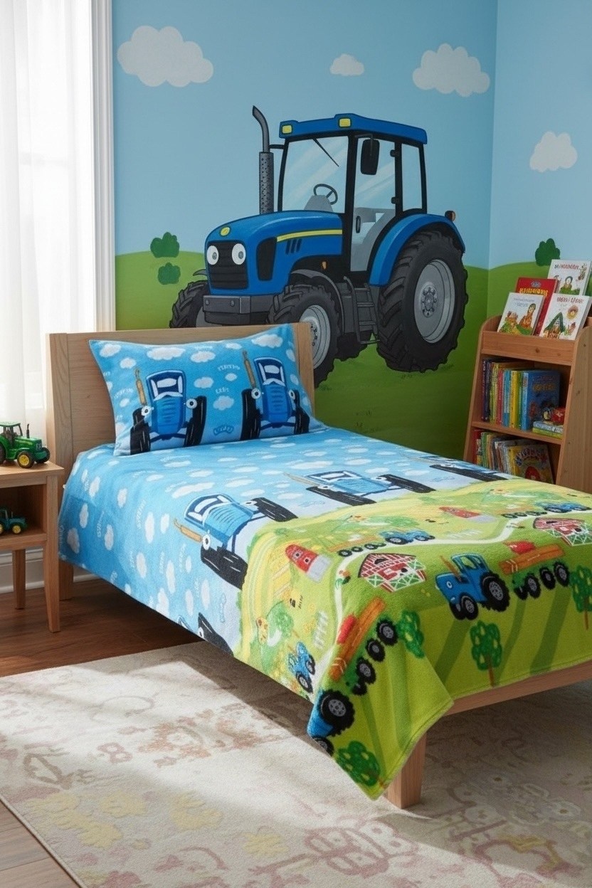 постельное белье 1.5 поплин синий трактор,детское постельное белье 1.5 спальное 50х70 синий трактор непоседа,постельное белье 1,5-спальное для детей поплин синий трактор,детское постельное белье 1.5 с