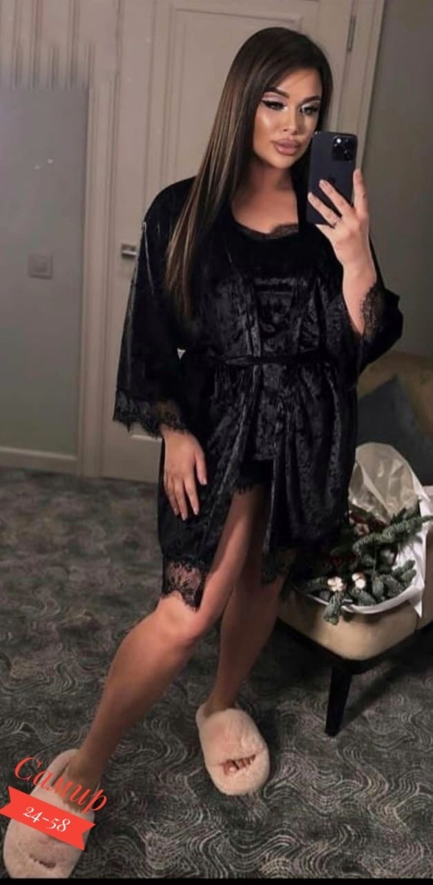 пеньюар женский комплект,комплект с пеньюаром,пижама велюровая женская,пижама комплект,пижама домашний костюм