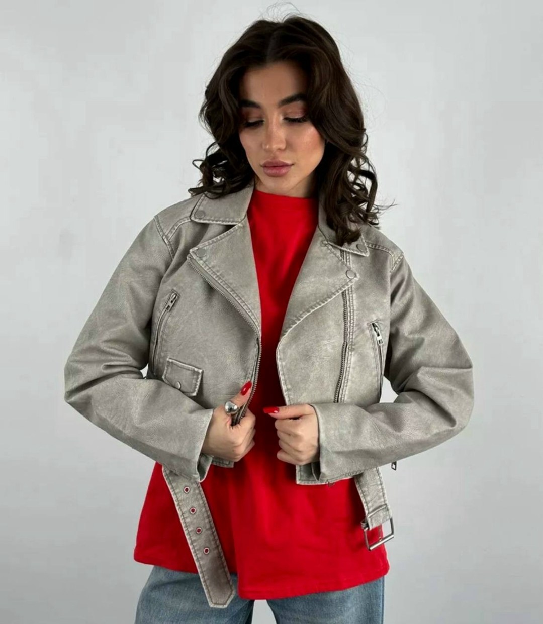 косуха куртка,косуха серая винтажная куртка кожаная оверсайз aftfbasic,женская косуха,косуха,косуха винтажная куртка кожаная oversize серая monyken