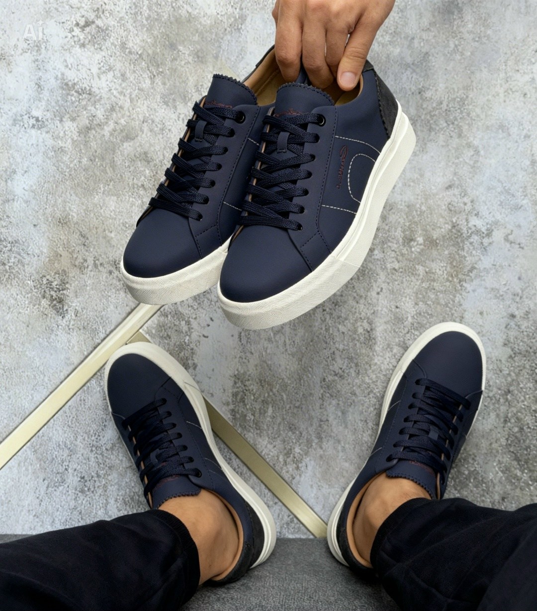 ,кеды мужские,синие кеды,синие кожаные кроссовки brunello cucinelli,кроссовки мужские люкс