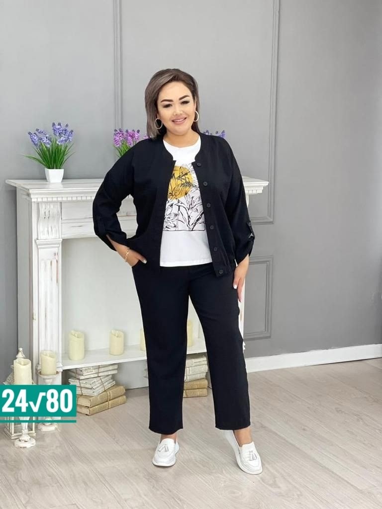 костюм тройка лен женский,костюм женский большие размеры,комплект брючный тройка с бомбером больших размеров markka plus 160402076,женские костюмы больших размеров,костюм классический