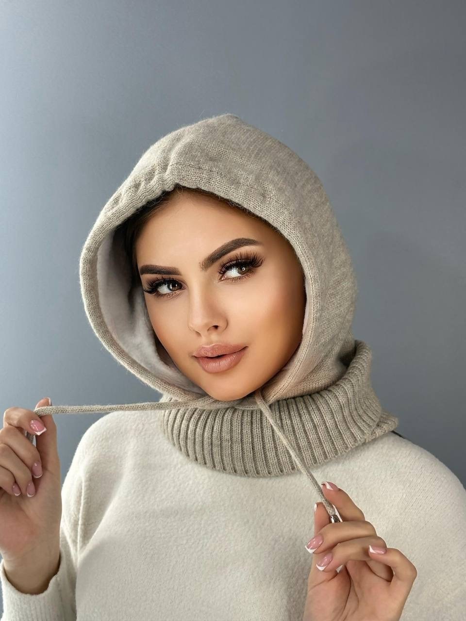 капор черный,капор женский,капор женский вязаный,капор-балаклава вязаная цвет черный,капор-балаклава вязаная