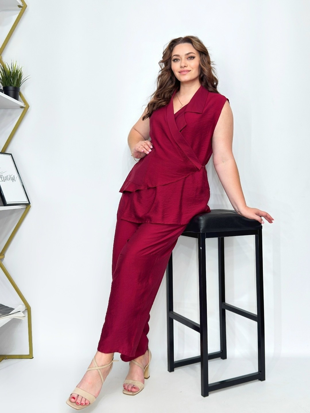 брюки леди агата п-2217/9 бордовый,брючный костюм,брючный женский костюм,брюки леди агата502037 бордовый,брючный костюм повседневный