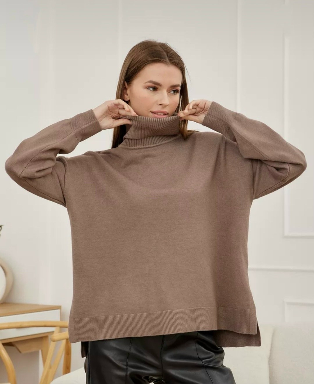 свитер оверсайз теплый с горлом,свитер оверсайз теплый,lichi трикотажный свитер оверсайз с высоким горлом,свитер женский оверсайз теплый с горлом,кашемировый свитер свитшот оверсайз с горлом dari styl