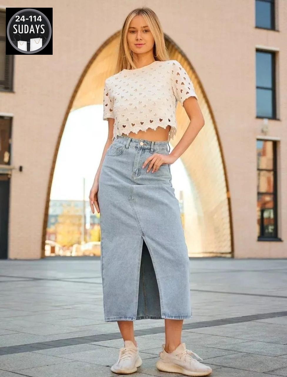 юбка джинсовая длинная с разрезом спереди,юбка джинсовая макси с разрезом,юбка миди джинсовая с разрезом спереди ниже колен,джинсовая юбка,юбка джинсовая миди с разрезом спереди