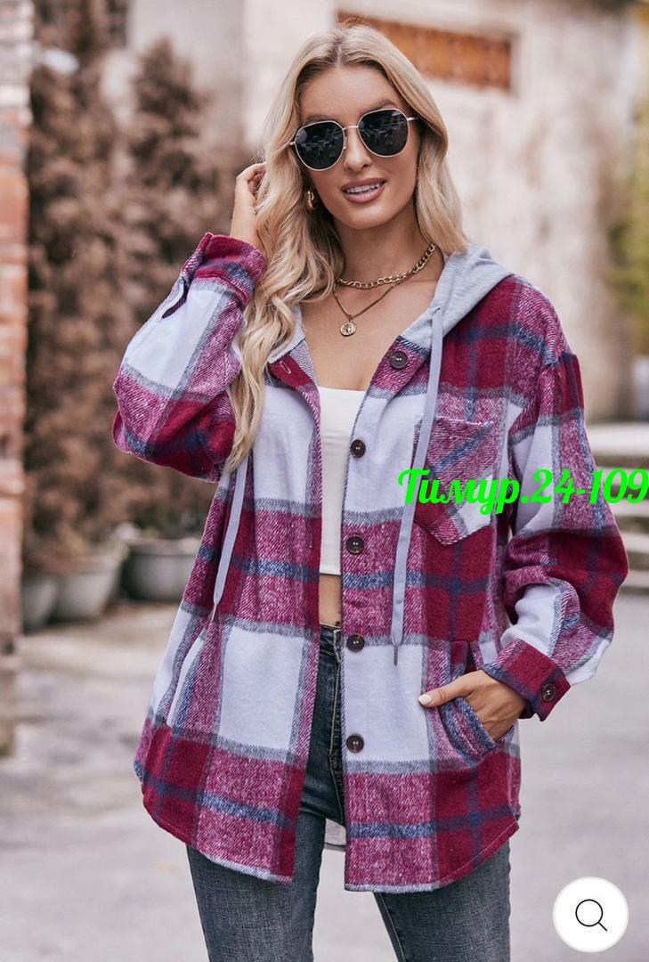 рубашка теплая,рубашка с капюшоном,рубашка женская оверсайз теплая в клетку,рубашка женская,рубашка женская теплая