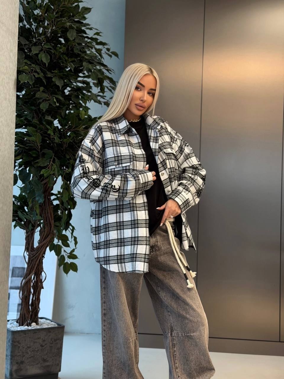 рубашка женская в клетку оверсайз,рубашка оверсайз в клетку удлиненная,рубашка оверсайз клетка,женская рубашка в клетку,рубашка в клетку оверсайз trendy truth