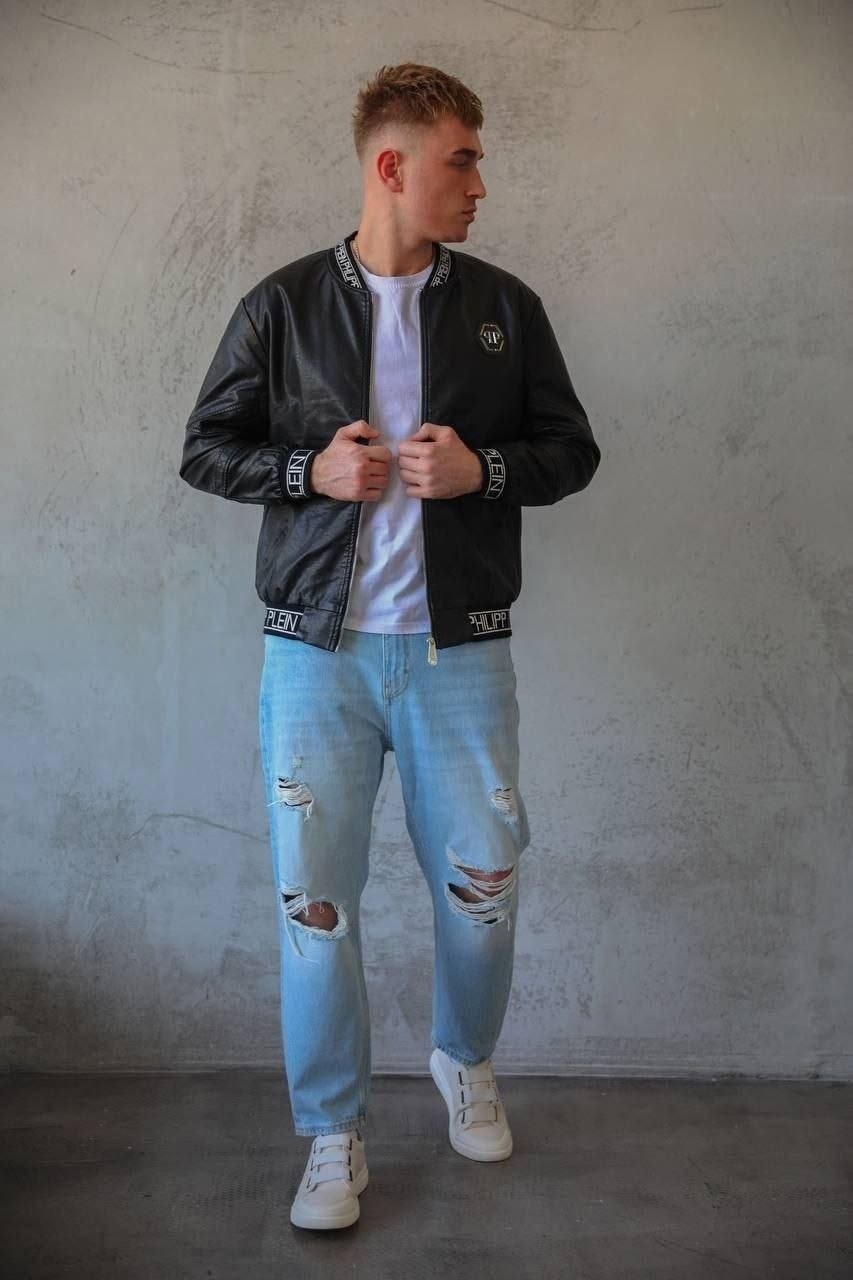 стильные мужские куртки,бомбер филипп плейн,мужская куртка кожаная,мужской кожаный бомбер,кожаный бомбер филипп плейн