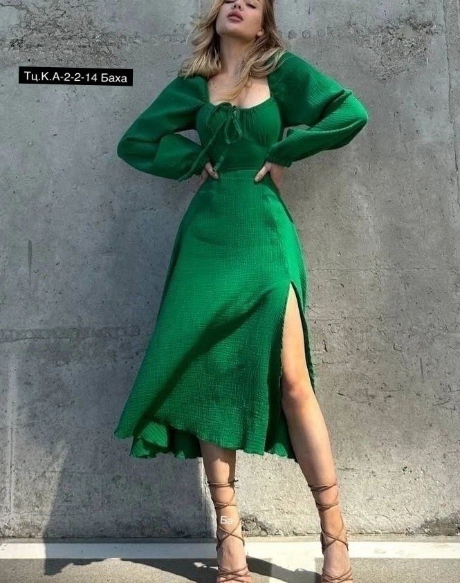 платье из муслима миди,платье женской,платья,платье муслин,платье женское зеленое