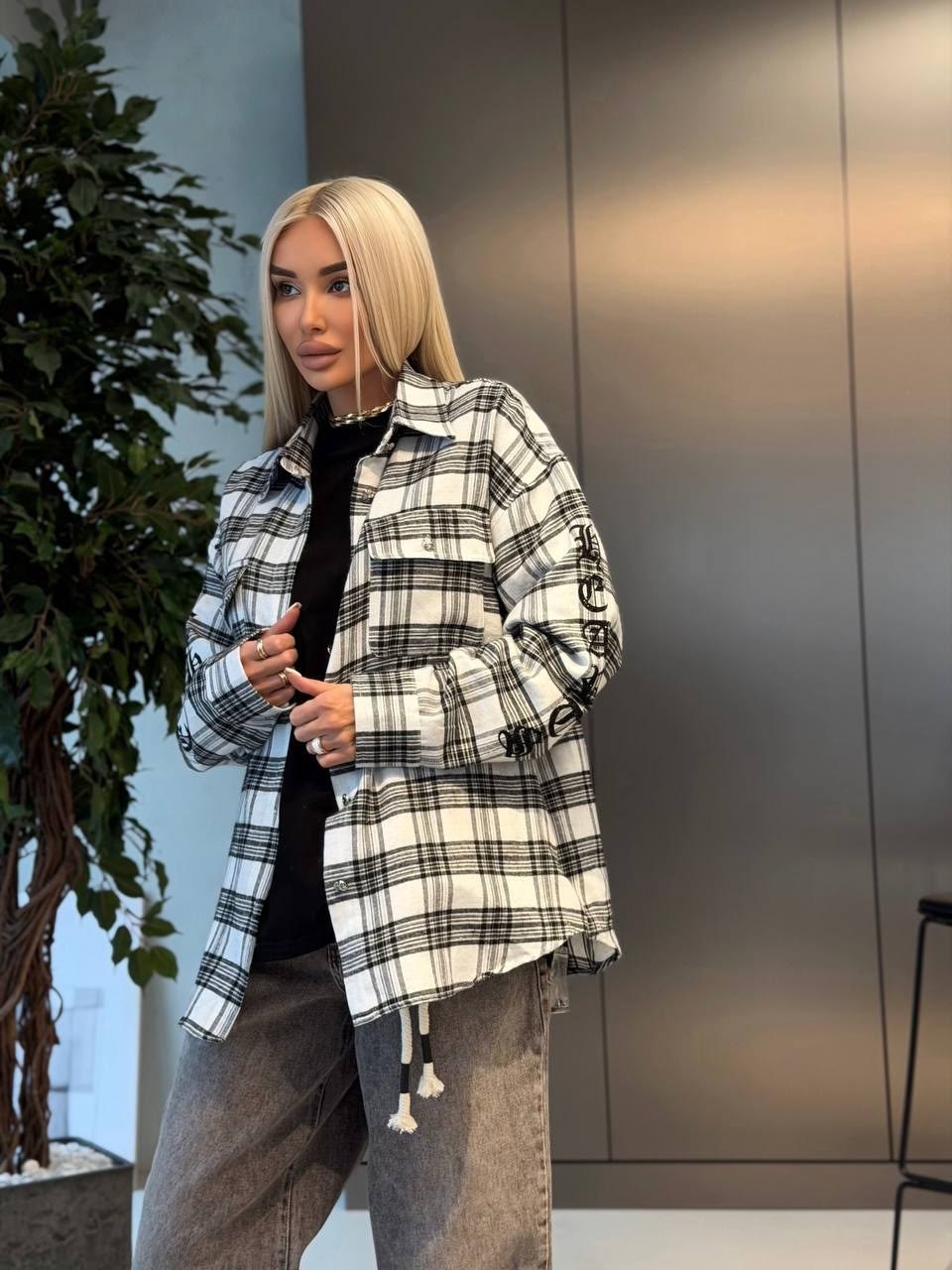 рубашка женская в клетку оверсайз,рубашка оверсайз в клетку удлиненная,рубашка оверсайз клетка,женская рубашка в клетку,рубашка в клетку оверсайз trendy truth