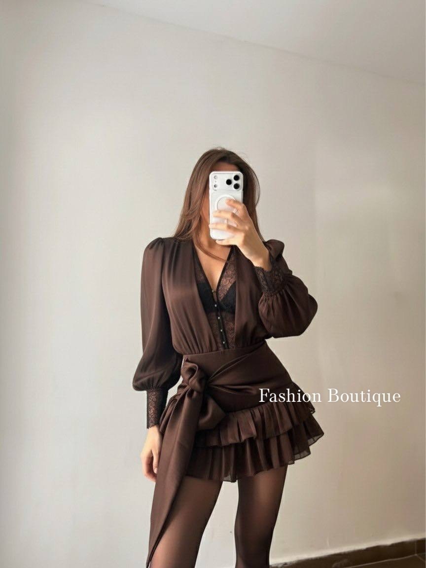 шикарное платье,коричневое платье,модная одежда,платье пеньюар,платье потрясающее