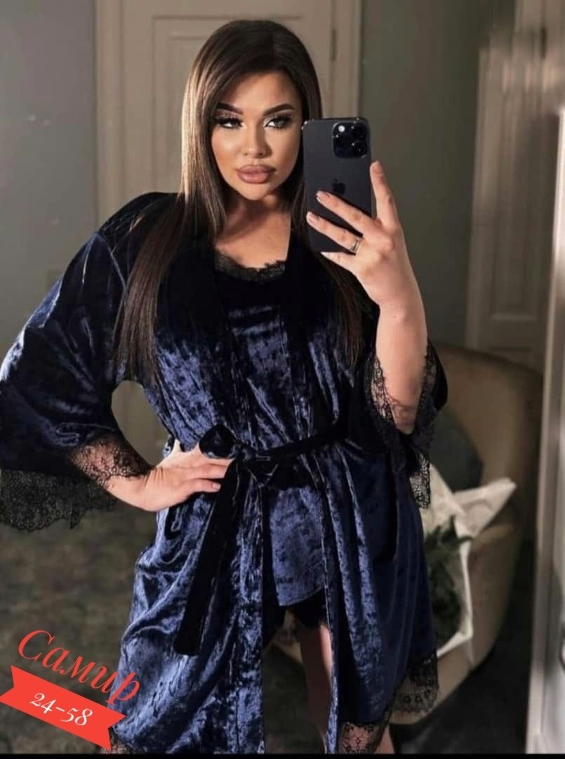 пеньюар женский комплект,комплект с пеньюаром,пижама велюровая женская,пижама комплект,пижама домашний костюм