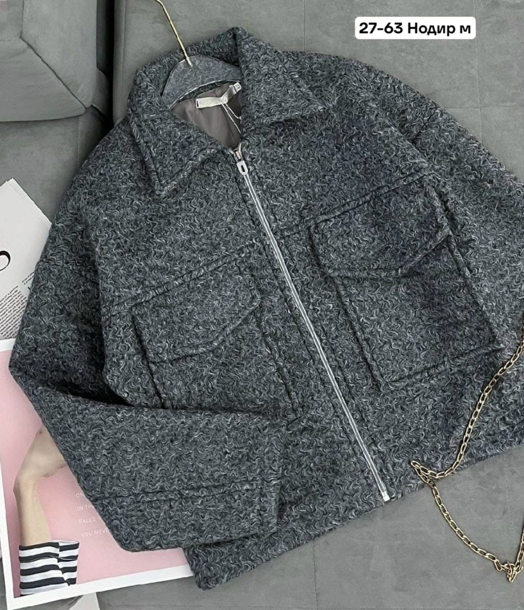 укороченная куртка из твида для женщин,куртка женская,куртка женский средне-серый политекс,куртка драповый бомбер,куртка с отложным воротником