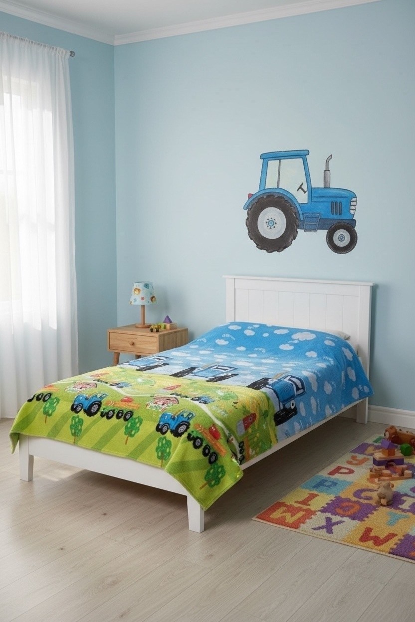 постельное белье 1.5 поплин синий трактор,детское постельное белье 1.5 спальное 50х70 синий трактор непоседа,постельное белье 1,5-спальное для детей поплин синий трактор,детское постельное белье 1.5 с