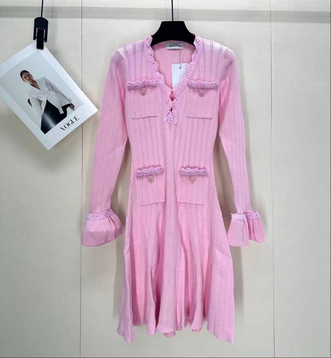 self-portrait long-sleeved dress women's pink,self-portrait short-sleeved dress women's pink,платья вязаная,трикотажные костюмы,розовое платье