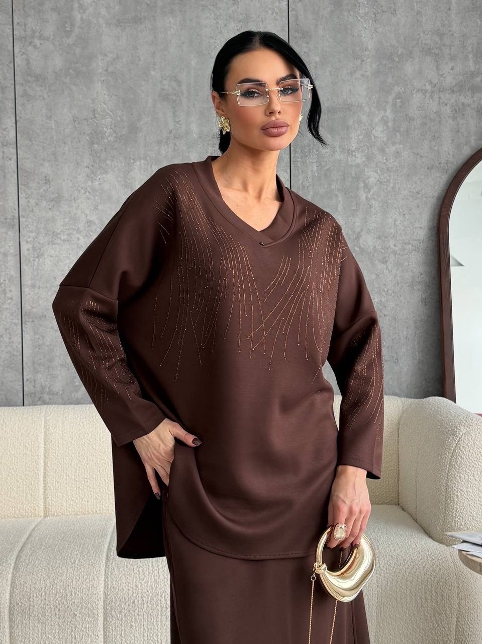 костюм трикотажный,костюм миди,трикотажный костюм с брюками осенний оверсайз bapani,женский костюм