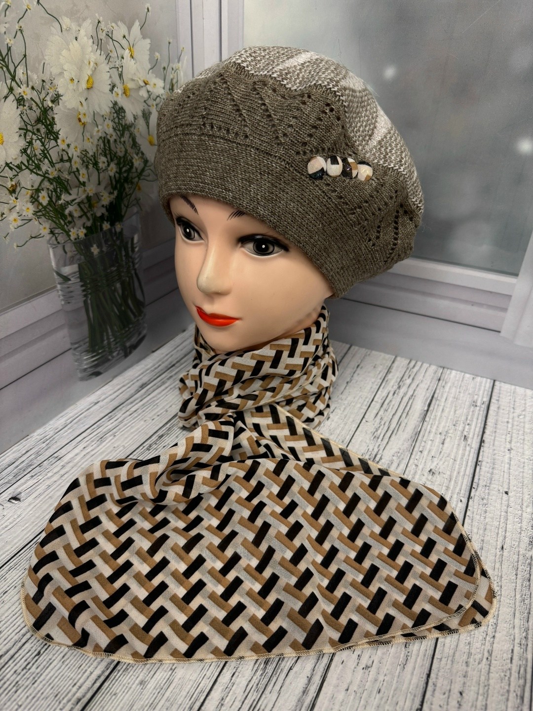 шарфы для женщин,комплекс берет со шарф,комплект берет с шарфом,берет женский,шапка шарф