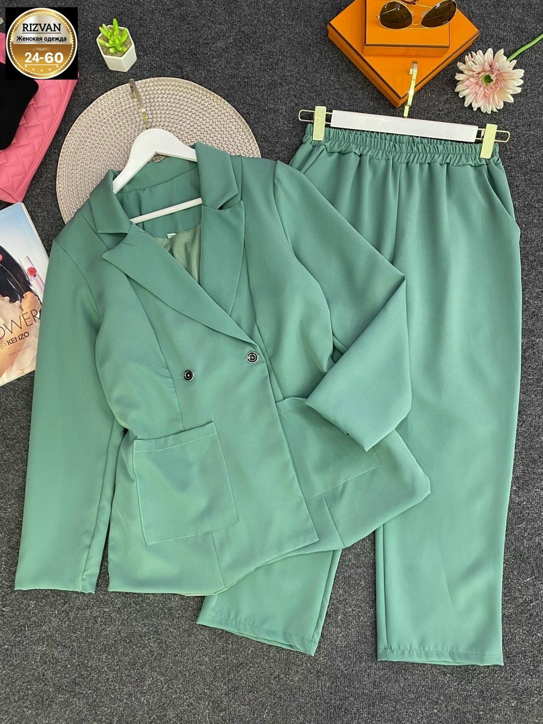 брючный костюм,брючный костюм anastasia mak 1053а мятный,костюм женский,брючный костюм anastasia mak 1175 мятный,брючный костюм anastasia mak 603а салатовый двойка зеленый размер 58