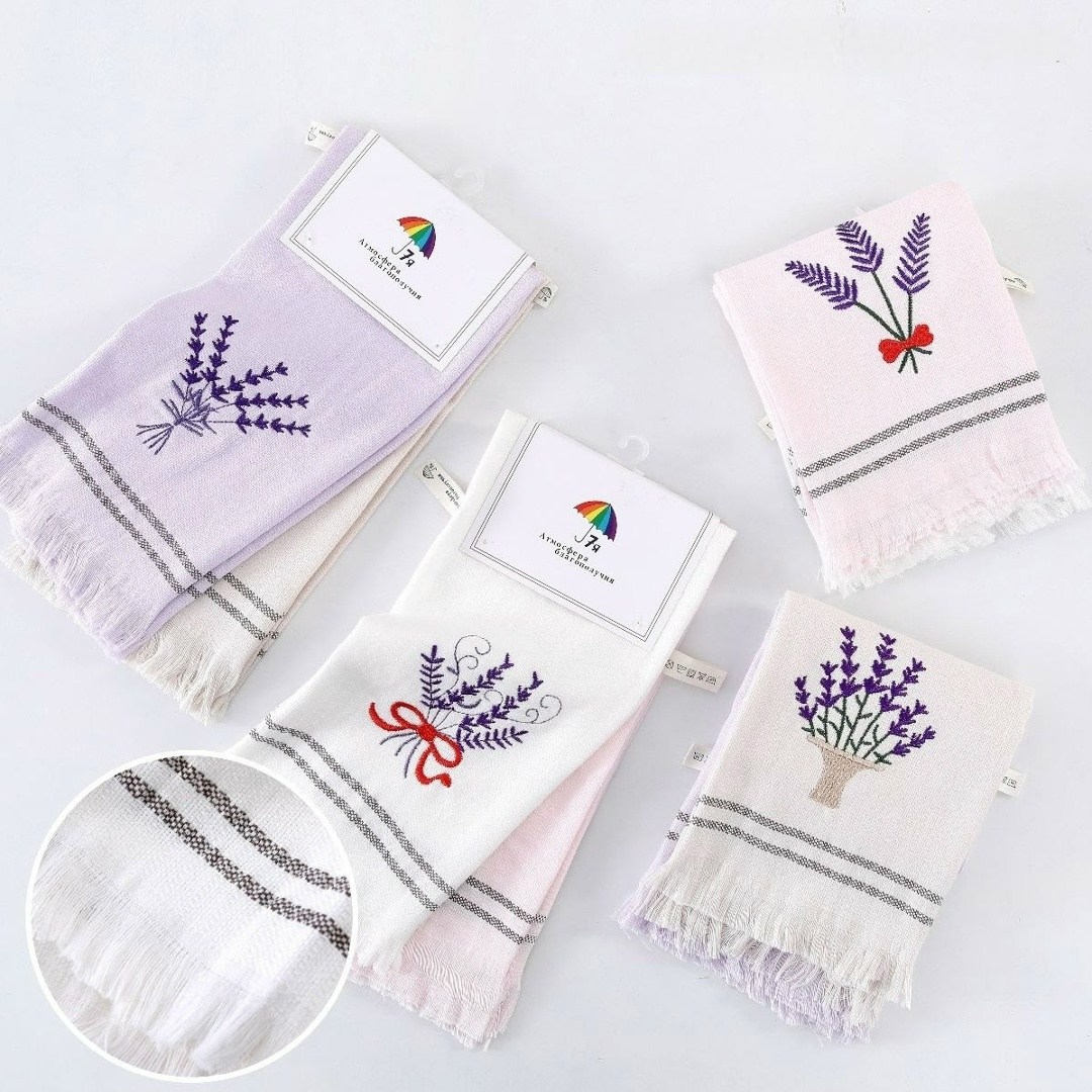 набор кухонные полотенец,набор полотенец с вышивкой,полотенце кухонное с бахромой,кухонное полотенце,кухонные полотенца лаванда