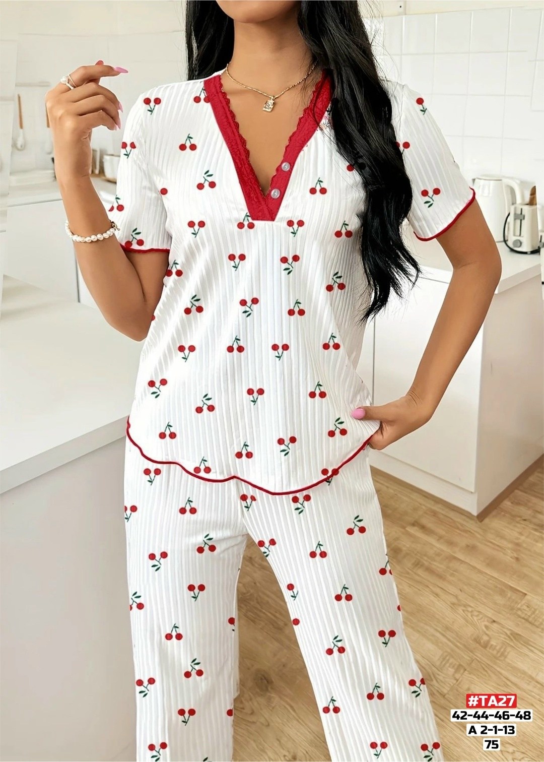 женские пижамные комплекты,пижама одежда для дома,женская элегантная пижама с принтом вишни,женская пижама,пижама женская комплект