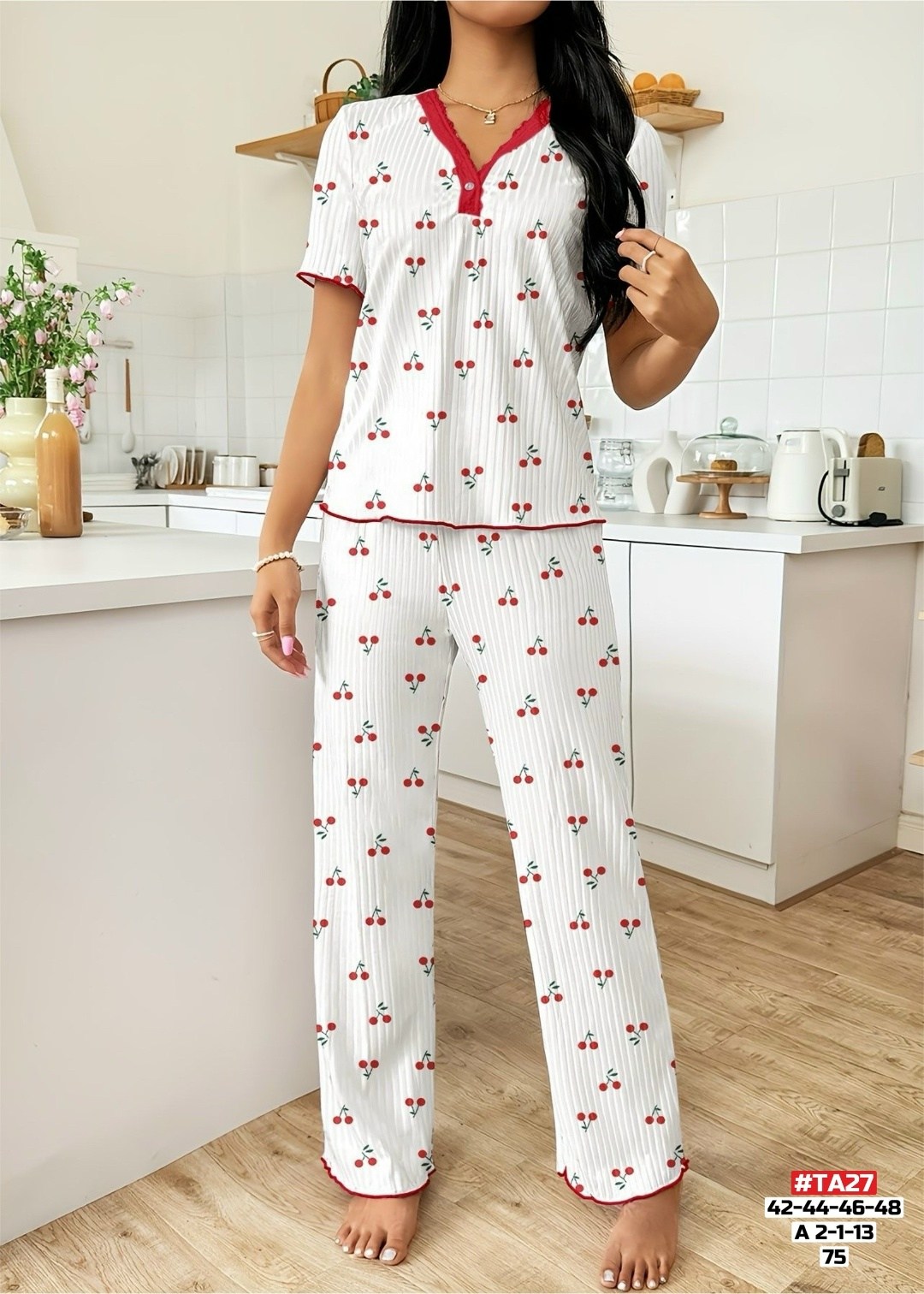 женские пижамные комплекты,пижама одежда для дома,женская элегантная пижама с принтом вишни,женская пижама,пижама женская комплект