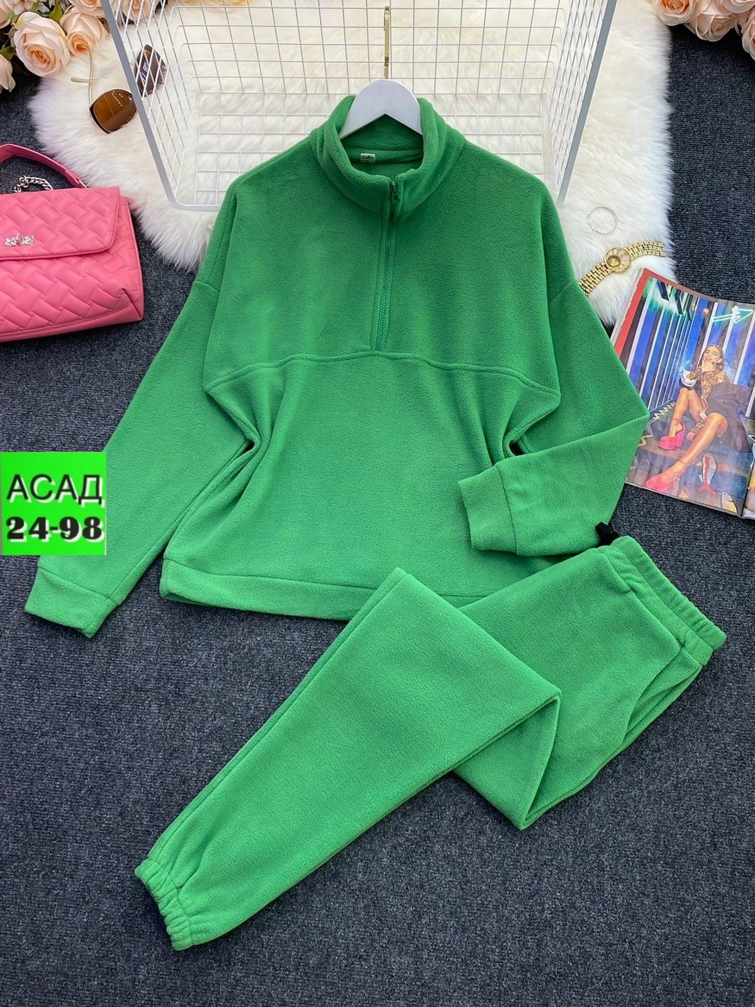 костюм женский на флисе,спортивные костюмы на флисе,спортивный костюм женский на флисе,женские костюмы,костюм спортивный арт. 24-0018 изумрудный для женщин