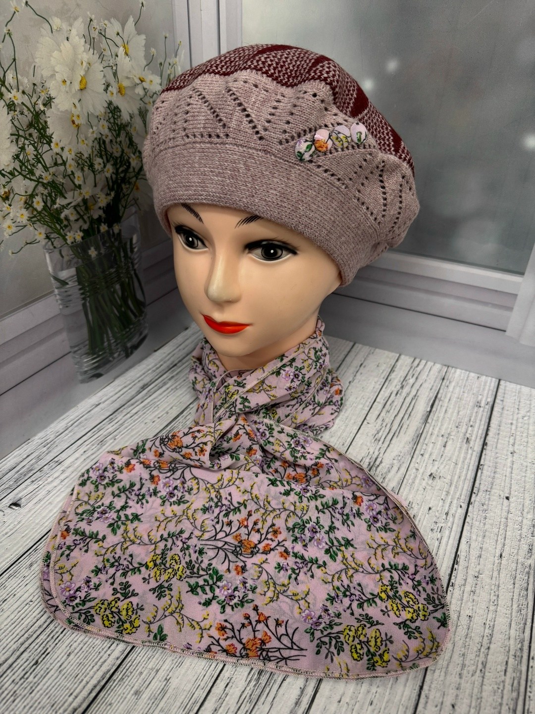 шарфы для женщин,комплекс берет со шарф,комплект берет с шарфом,берет женский,шапка шарф