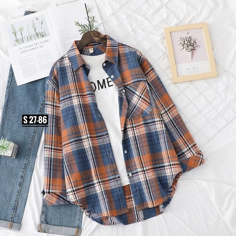 клетчатая женская рубашка,рубашка женская в клетку,клетчатая рубашка,классическая свободная рубашка в клетку в корейском стиле,блузка женская в клетку
