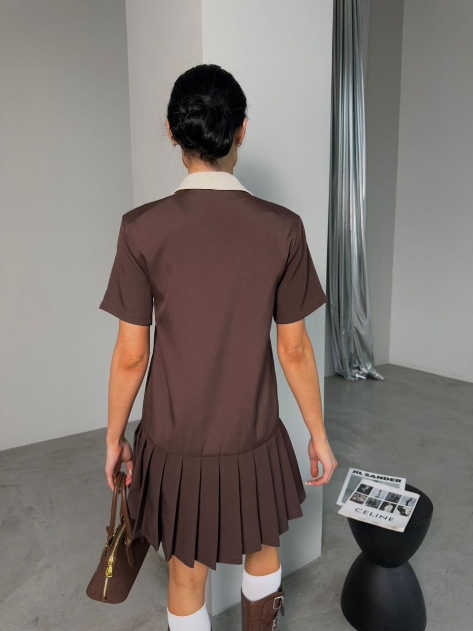 трикотажное платье,платье поло,трикотажное платье мини,платье коричневое,платье