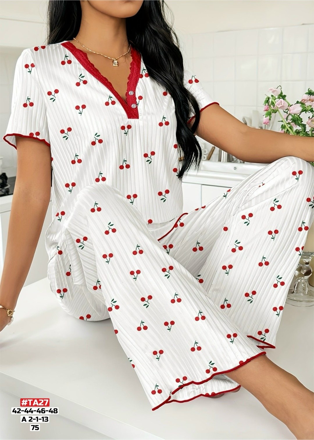 женские пижамные комплекты,пижама одежда для дома,женская элегантная пижама с принтом вишни,женская пижама,пижама женская комплект