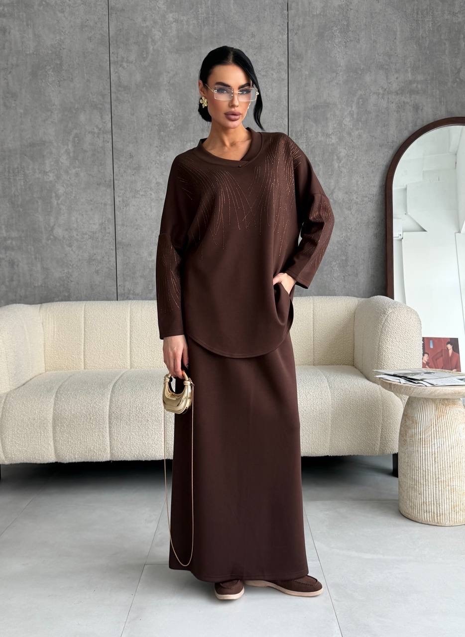 костюм трикотажный,костюм миди,трикотажный костюм с брюками осенний оверсайз bapani,женский костюм