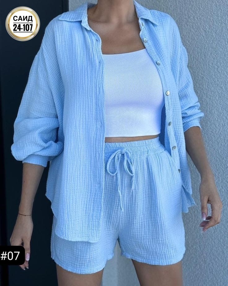летний женский костюм,летний костюм,женский костюм,муслиновый костюм женский с шортами,женский костюм с шортами